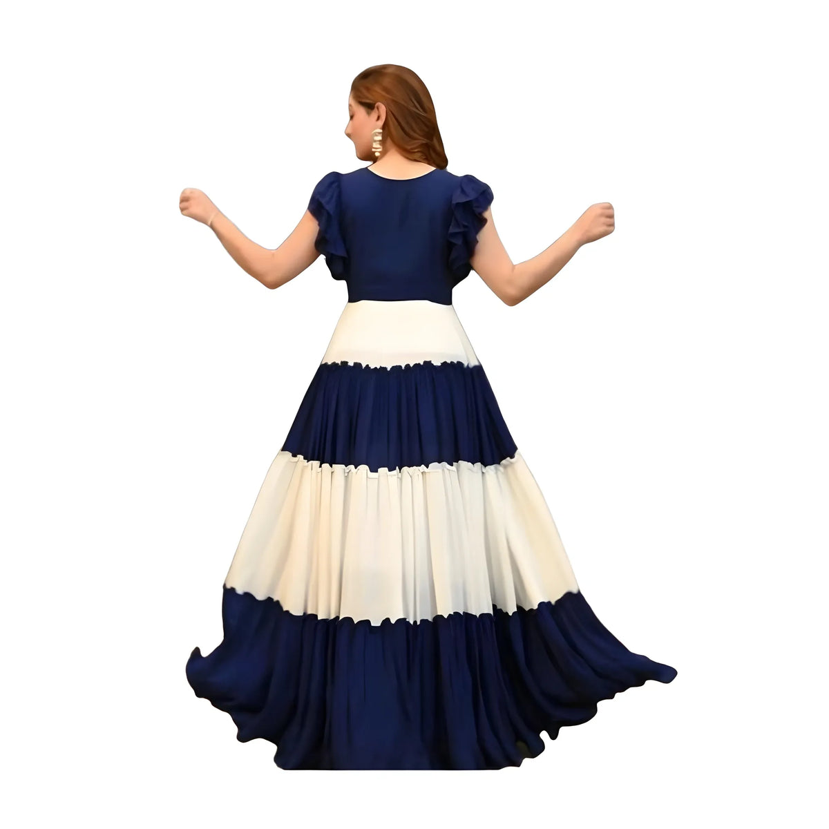 Women's Georgette Solid Half Sleeve Gown (blue White) | Women Signature Collection