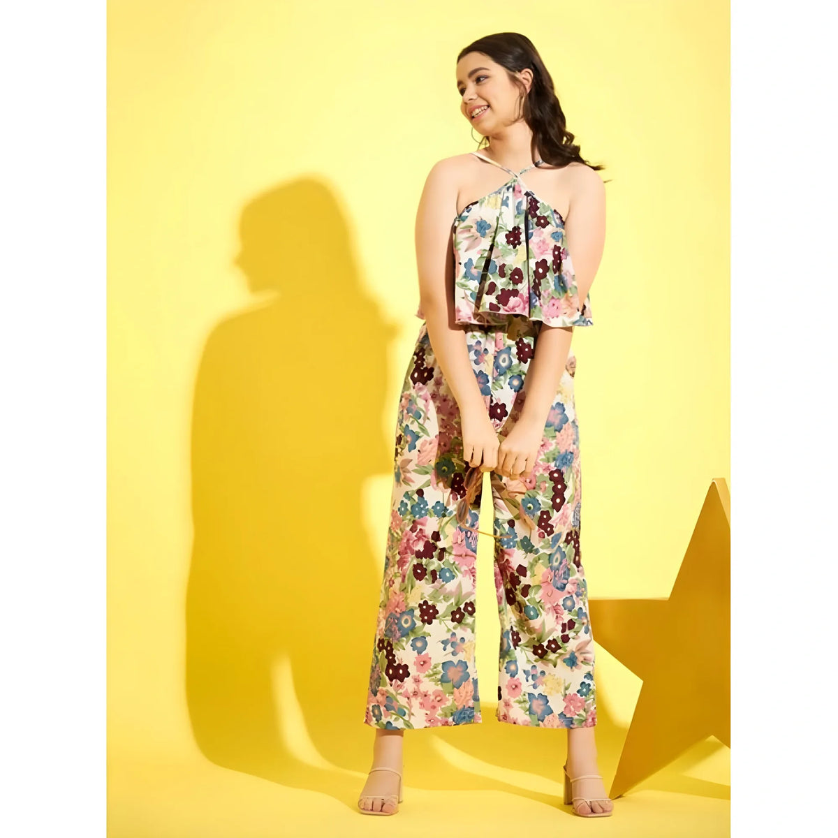 Girl's Polyester Crepe Floral Sleeveless Jumpsuit (multicolor) | Women Signature Collection