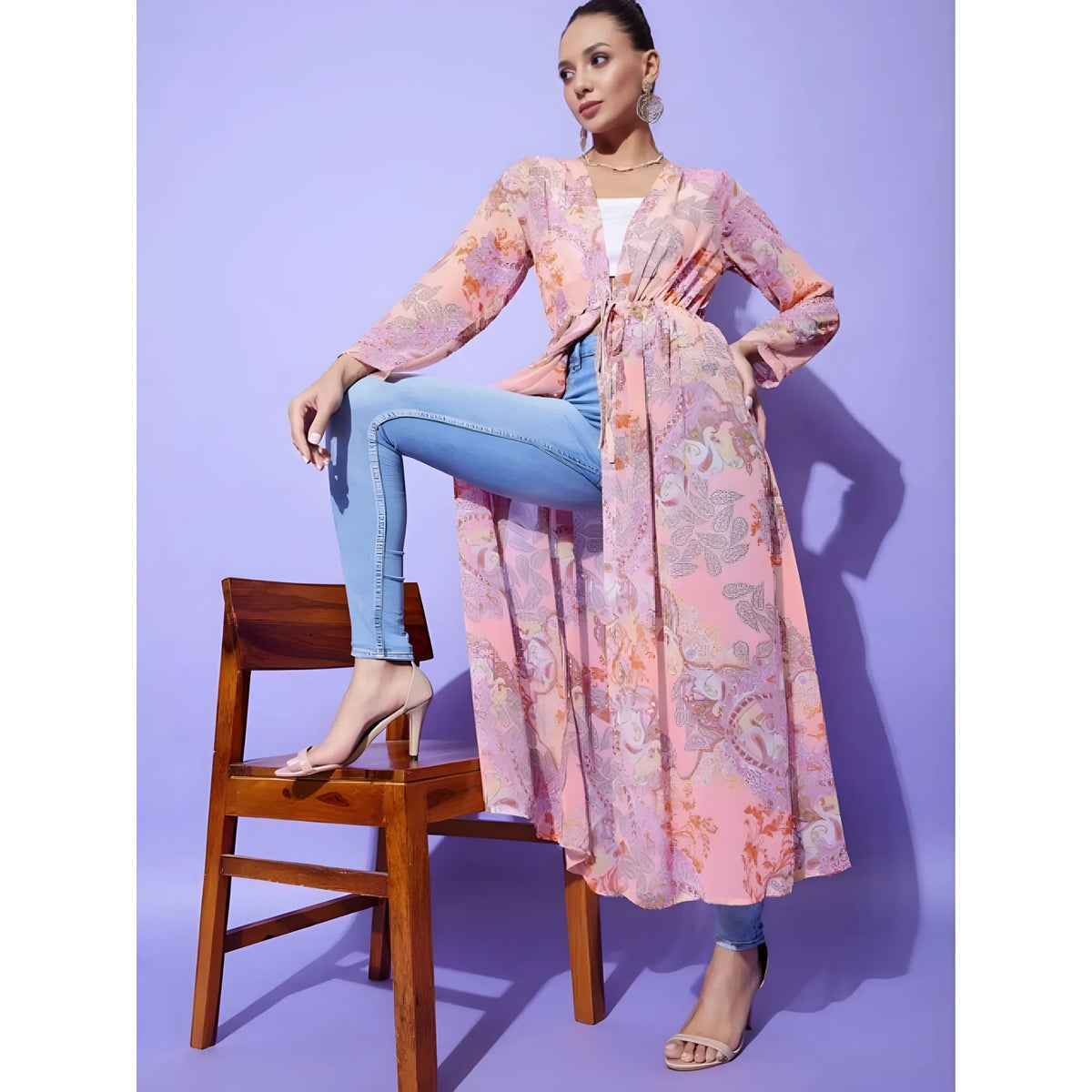 Women's Polyester Floral Long Sleeves Shrug (peach) | Women Signature Collection