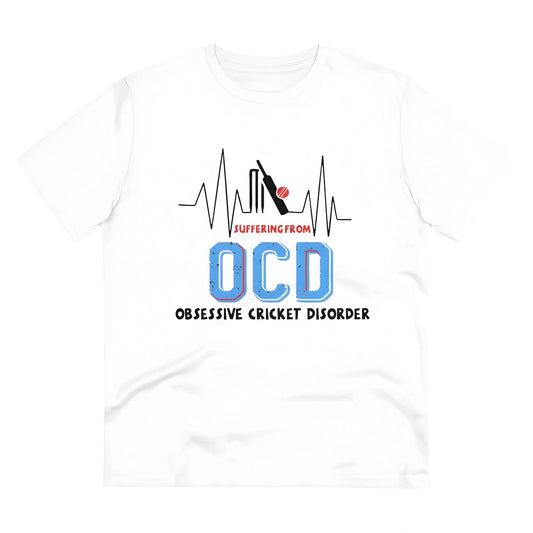 Men's PC Cotton Cricket Design Printed T Shirt (Color: White, Thread Count: 180GSM)