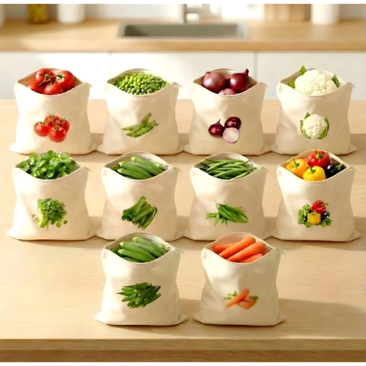 Sand Essential Cotton Vegetable Bag Size 12*12 - 10 Pieces Set