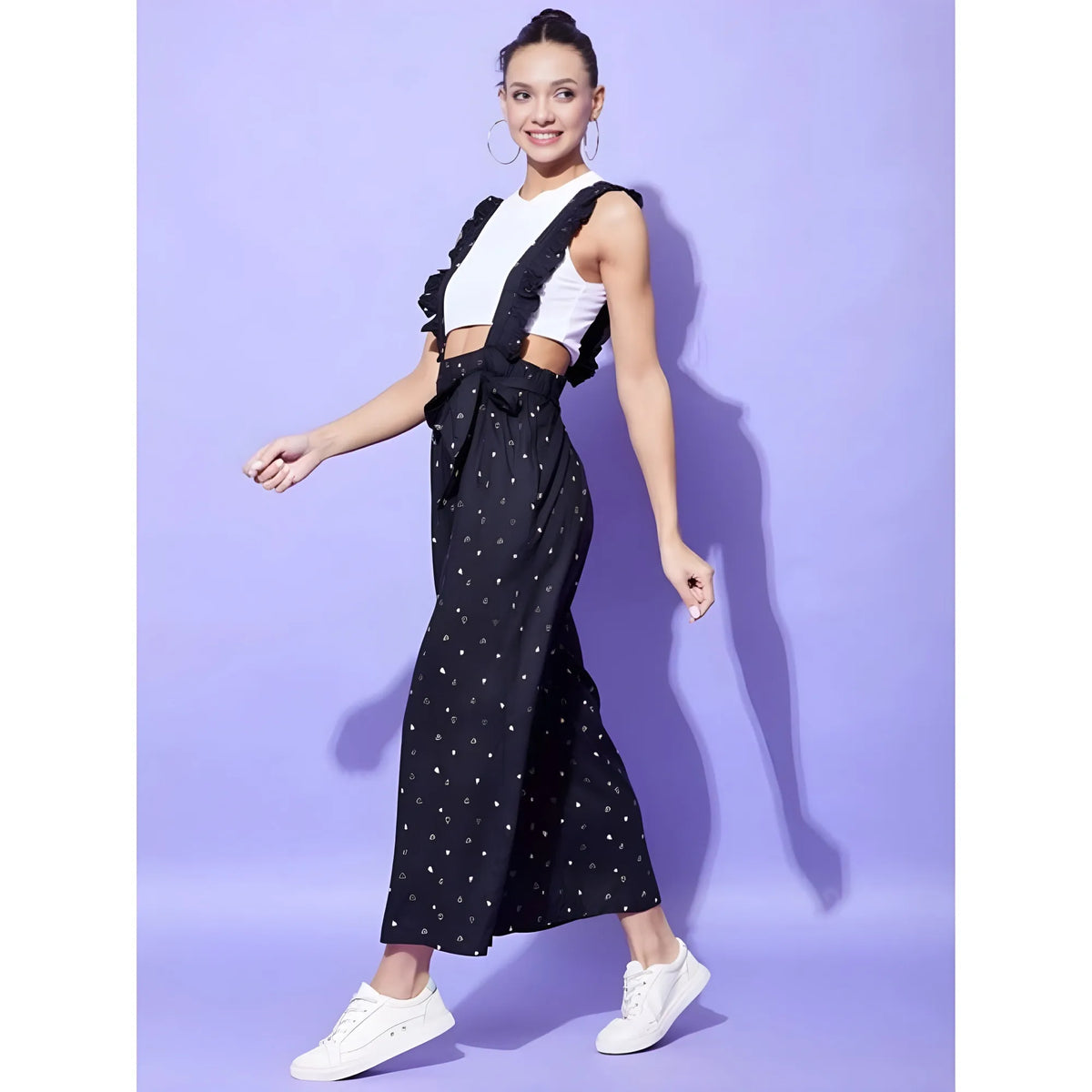 Women's Rayon Pinafore Shoulder Straps Jumpsuit (black) | Women Signature Collection
