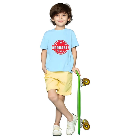Boys Cotton Adorable Baby Half Sleeve TShirt (Sky Blue)