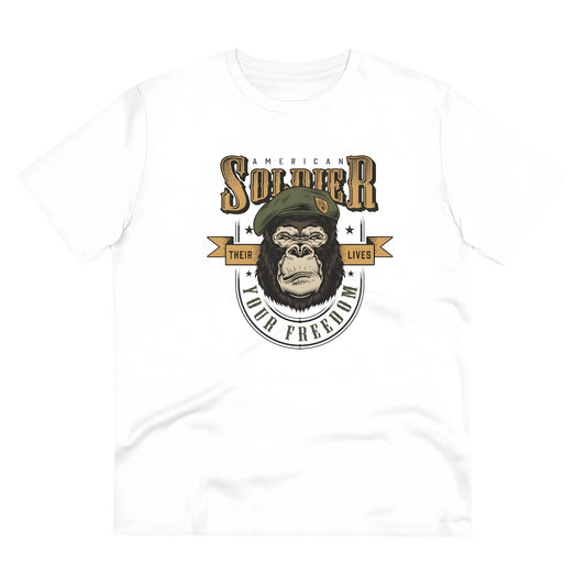 Men's PC Cotton Gorila Desing Printed T Shirt (Color: White, Thread Count: 180GSM)