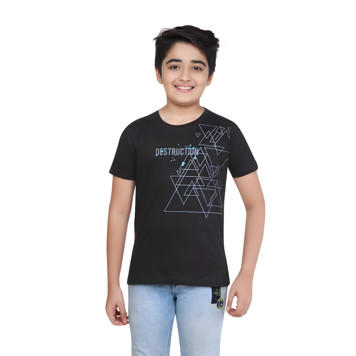 Boy's Cotton Grapic Printed Round Neck T-Shirt (Black)