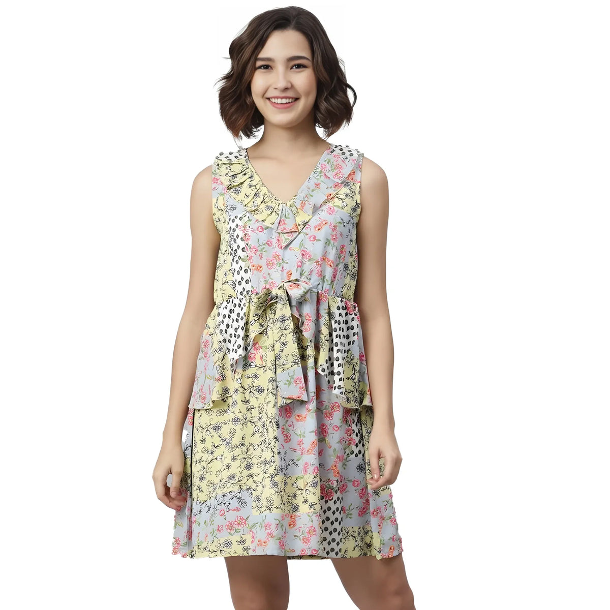 Women's Polyester Peplum Sleeveless Above Knee Dress (multicolor) | Women Signature Collection