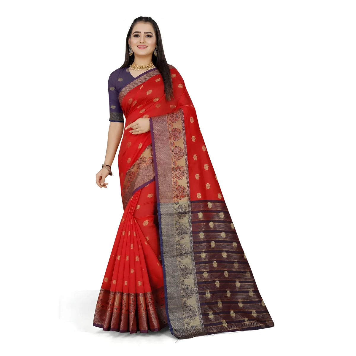 Women's Jacquard Woven Saree With Unstitched Blouse 5.5mtr (red) | Women Signature Collection