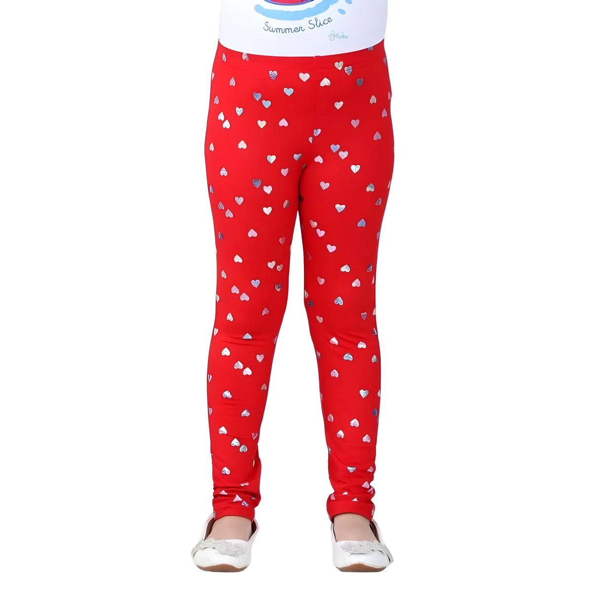 Girl's Cotton Lycra Embellished Elasticated Leggings (Red)
