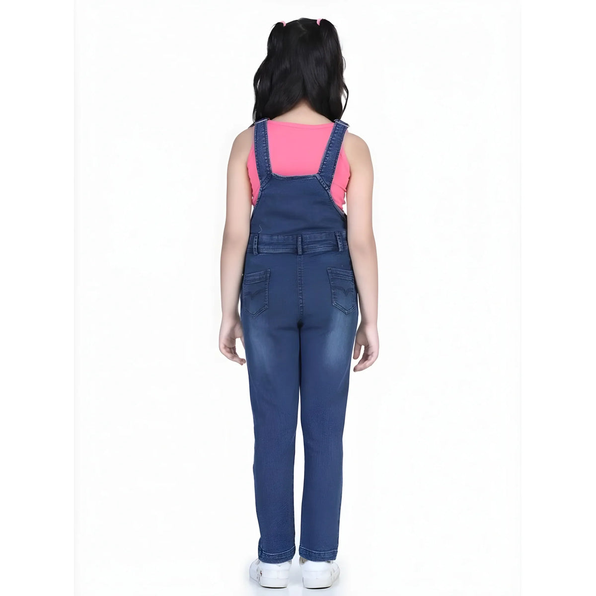 Girl's Denim Patch Work Buttoned Dungaree (blue) | Kids Signature Collection