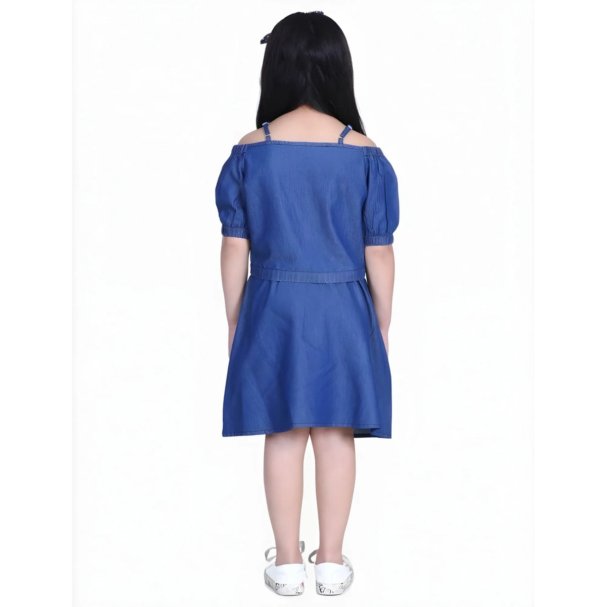 Girl's Denim Solid Cold Shoulder Top And Skirt Set (navy Blue) | Kids Signature Collection