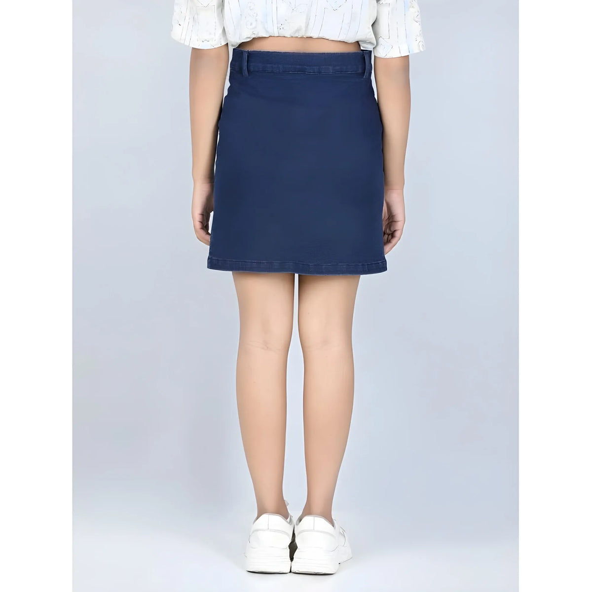 Girl's Denim Solid Buttoned Skirt (navy Blue) | Kids Signature Collection
