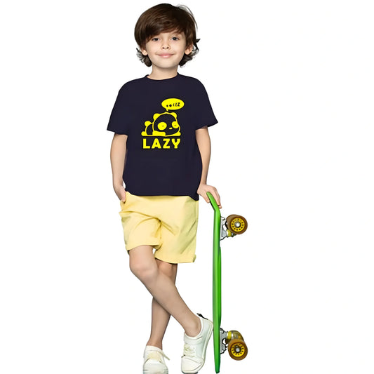 Boys Cotton Lazy Half Sleeve TShirt (Black)