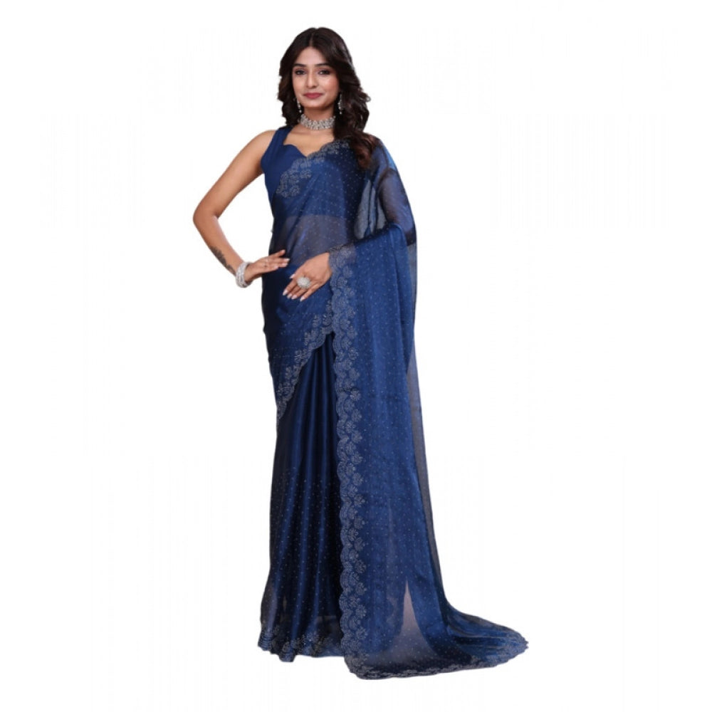 Women's Jimmy Choo Embellished Bollywood Saree With Unstitched Blouse 5.5mtr (blue) | Women Signature Collection