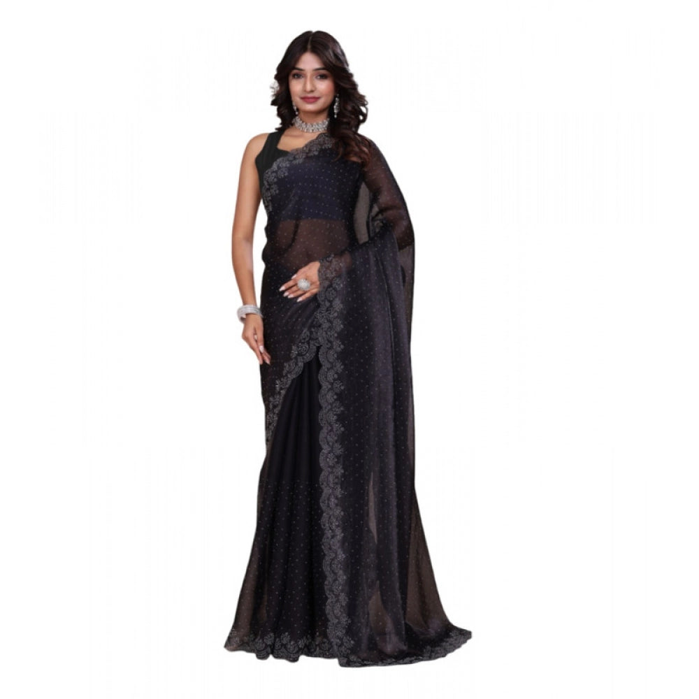 Women's Jimmy Choo Embellished Bollywood Saree With Unstitched Blouse 5.5mtr (black) | Women Signature Collection
