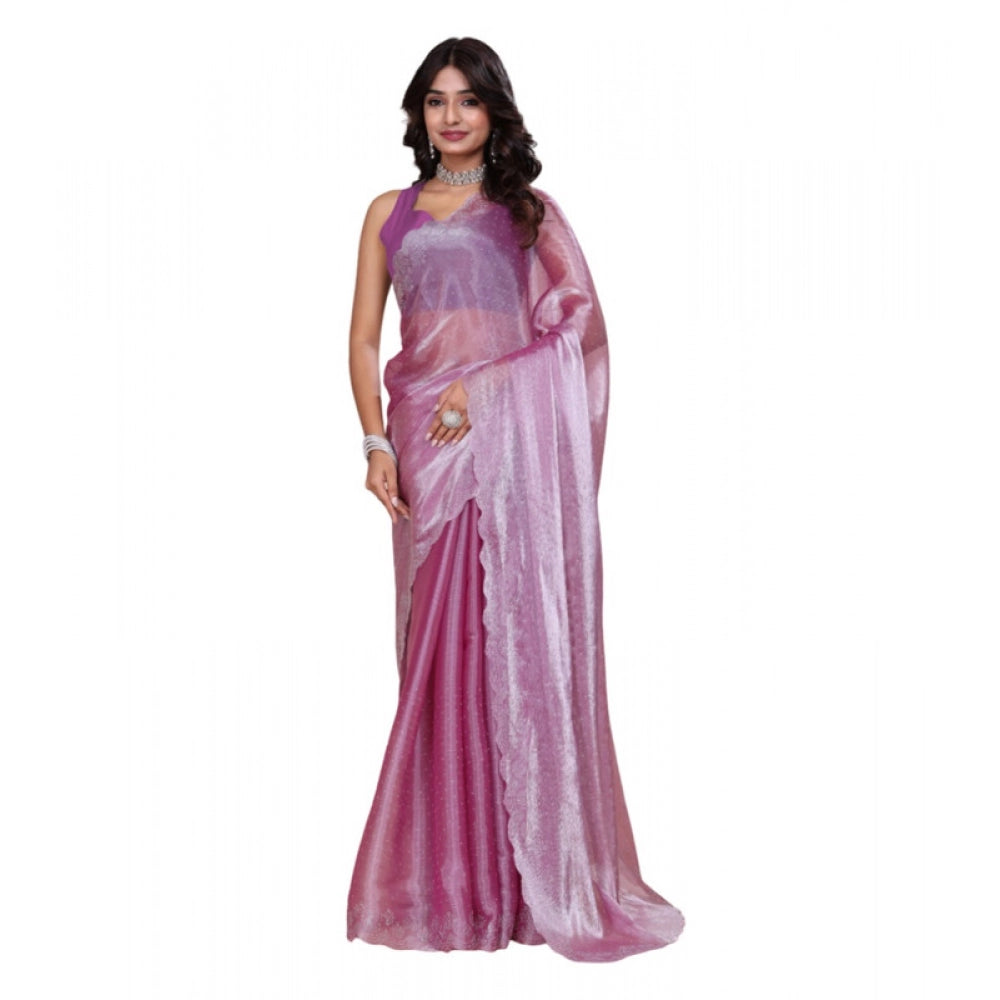Women's Jimmy Choo Embellished Bollywood Saree With Unstitched Blouse 5.5mtr (magenta) | Women Signature Collection