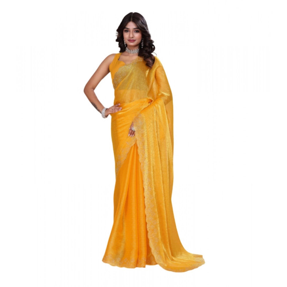 Women's Jimmy Choo Embellished Bollywood Saree With Unstitched Blouse 5.5mtr (mustard) | Women Signature Collection