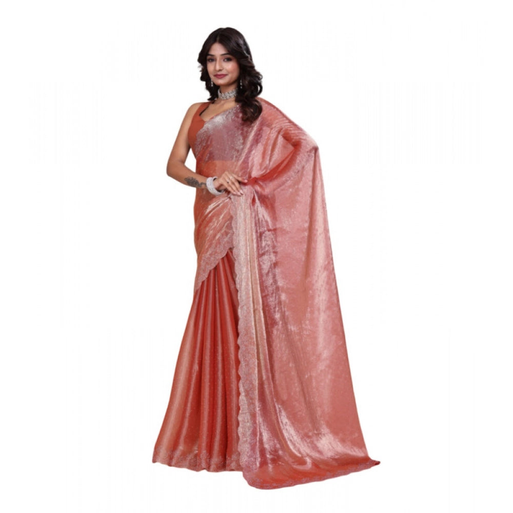 Women's Jimmy Choo Embellished Bollywood Saree With Unstitched Blouse 5.5mtr (orange) | Women Signature Collection