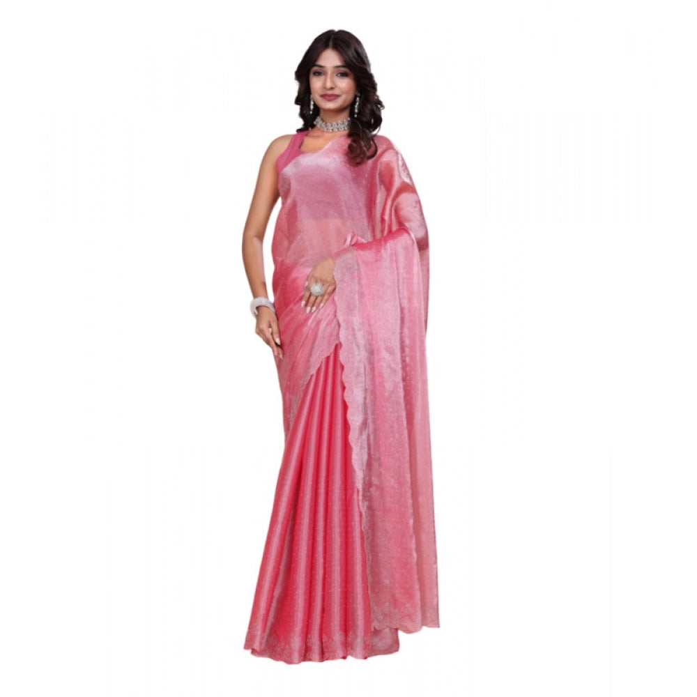 Women's Jimmy Choo Embellished Bollywood Saree With Unstitched Blouse 5.5mtr (pink) | Women Signature Collection