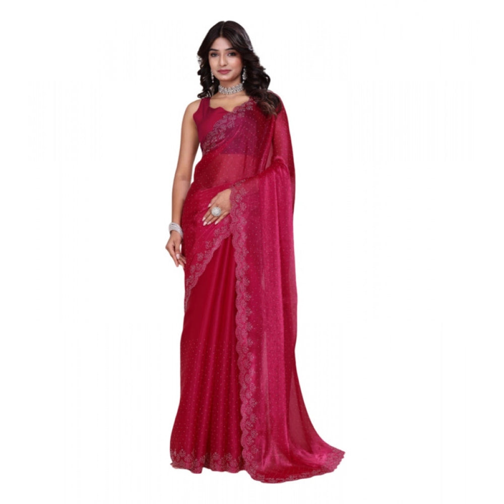 Women's Jimmy Choo Embellished Bollywood Saree With Unstitched Blouse 5.5mtr (red) | Women Signature Collection