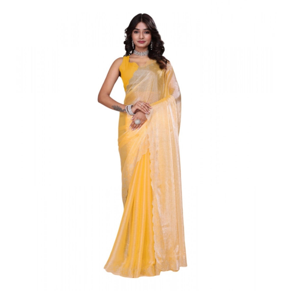 Women's Tissue Pure Silk Embellished Bollywood Saree With Unstitched Blouse 5.5mtr (yellow) | Women Signature Collection