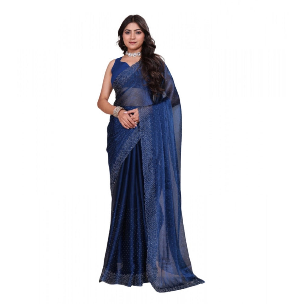 Women's Jimmy Choo Embellished Bollywood Saree With Unstitched Blouse 5.5mtr (blue) | Women Signature Collection