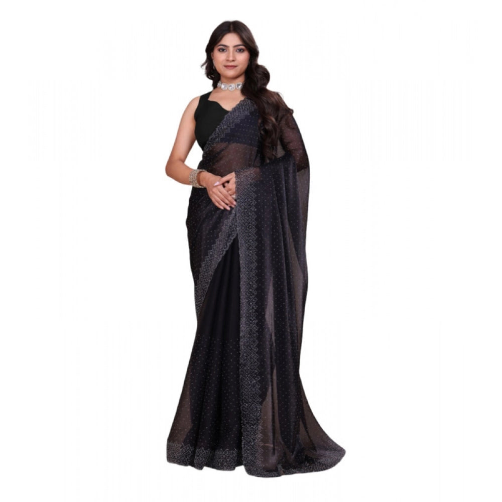 Women's Jimmy Choo Embellished Bollywood Saree With Unstitched Blouse 5.5mtr (black) | Women Signature Collection