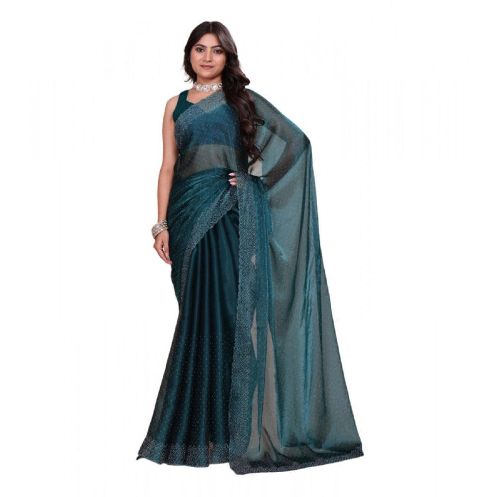 Women's Jimmy Choo Embellished Bollywood Saree With Unstitched Blouse 5.5mtr (green) | Women Signature Collection