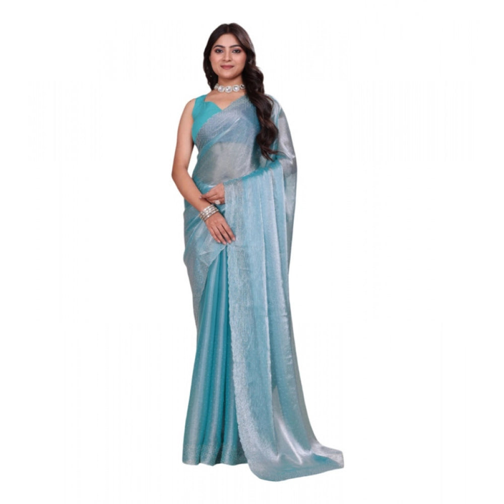 Women's Jimmy Choo Embellished Bollywood Saree With Unstitched Blouse 5.5mtr (light Blue) | Women Signature Collection