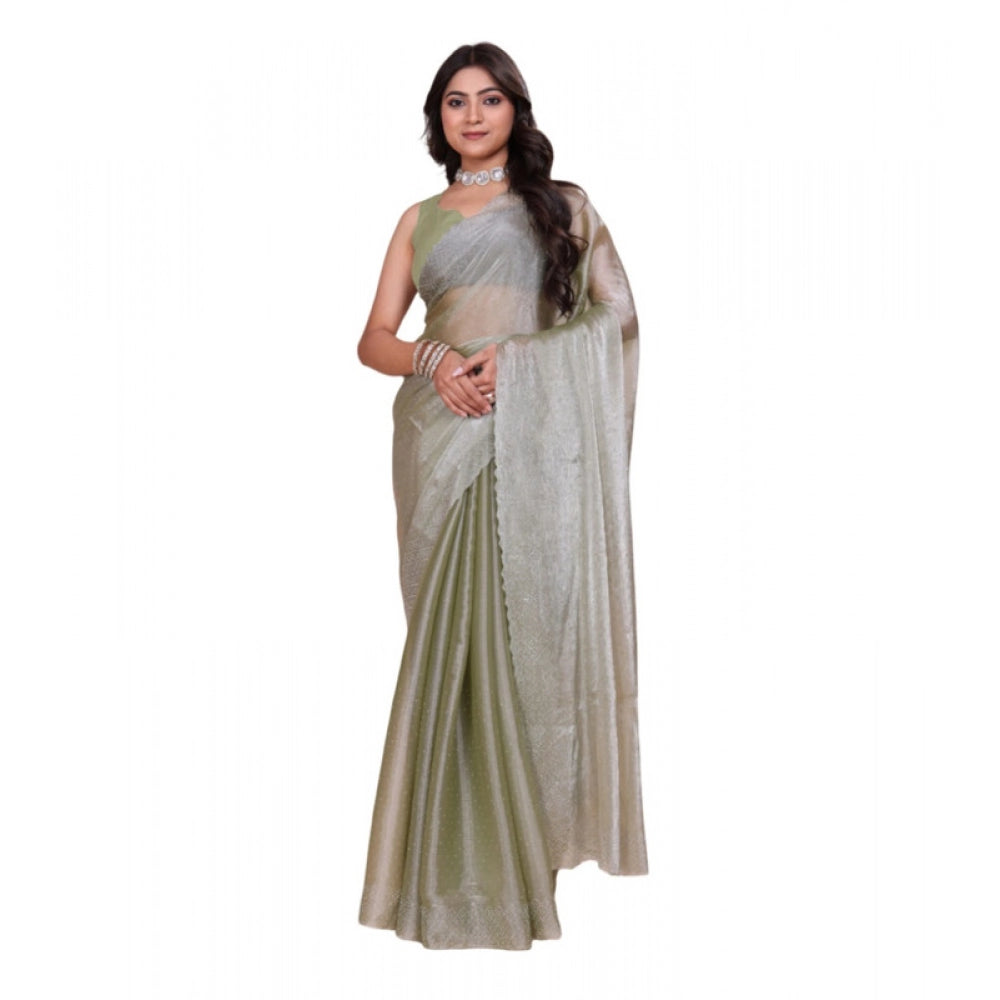 Women's Jimmy Choo Embellished Bollywood Saree With Unstitched Blouse 5.5mtr (light Green) | Women Signature Collection