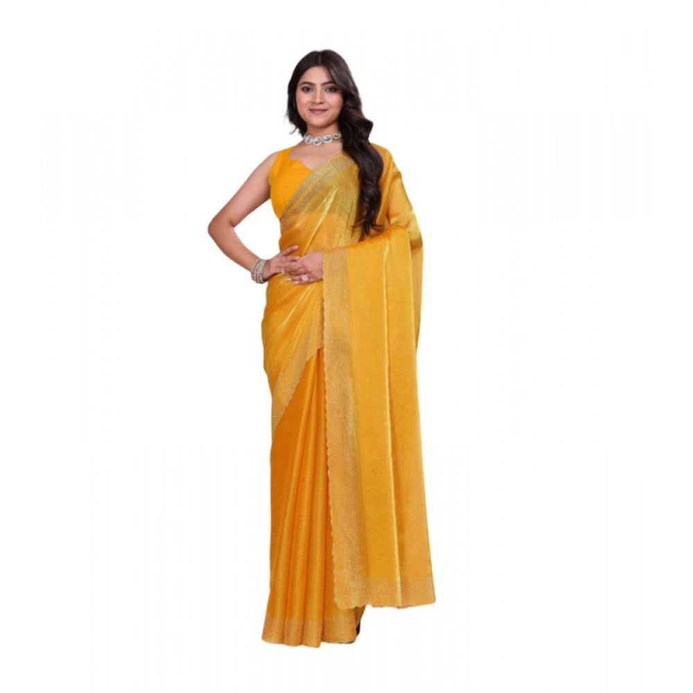 Women's Jimmy Choo Embellished Bollywood Saree With Unstitched Blouse 5.5mtr (mustard) | Women Signature Collection