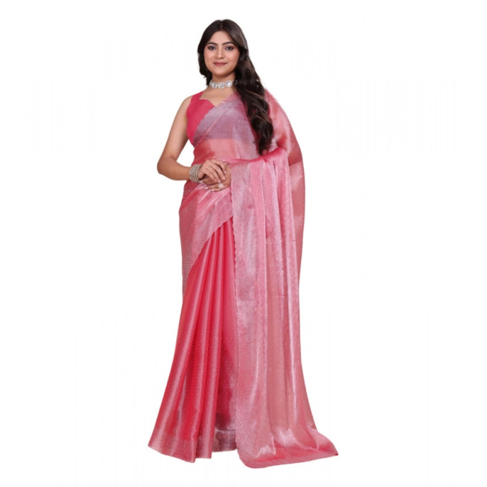 Women's Jimmy Choo Embellished Bollywood Saree With Unstitched Blouse 5.5mtr (pink) | Women Signature Collection