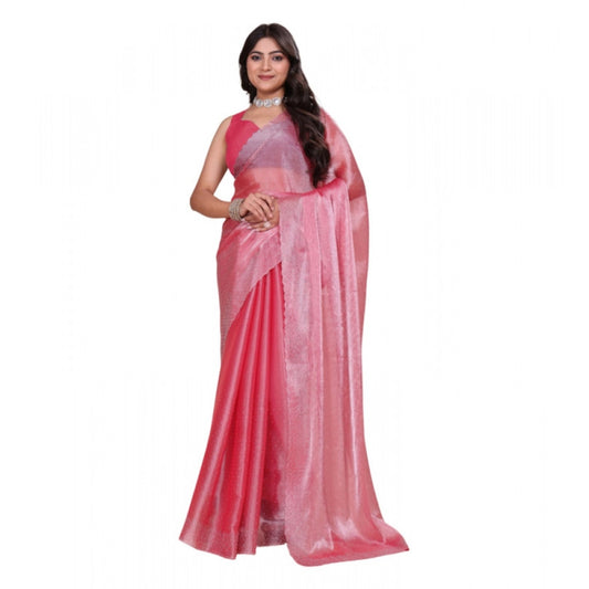 Women's Jimmy Choo Embellished Bollywood Saree With Unstitched Blouse 5.5mtr (pink) | Women Signature Collection