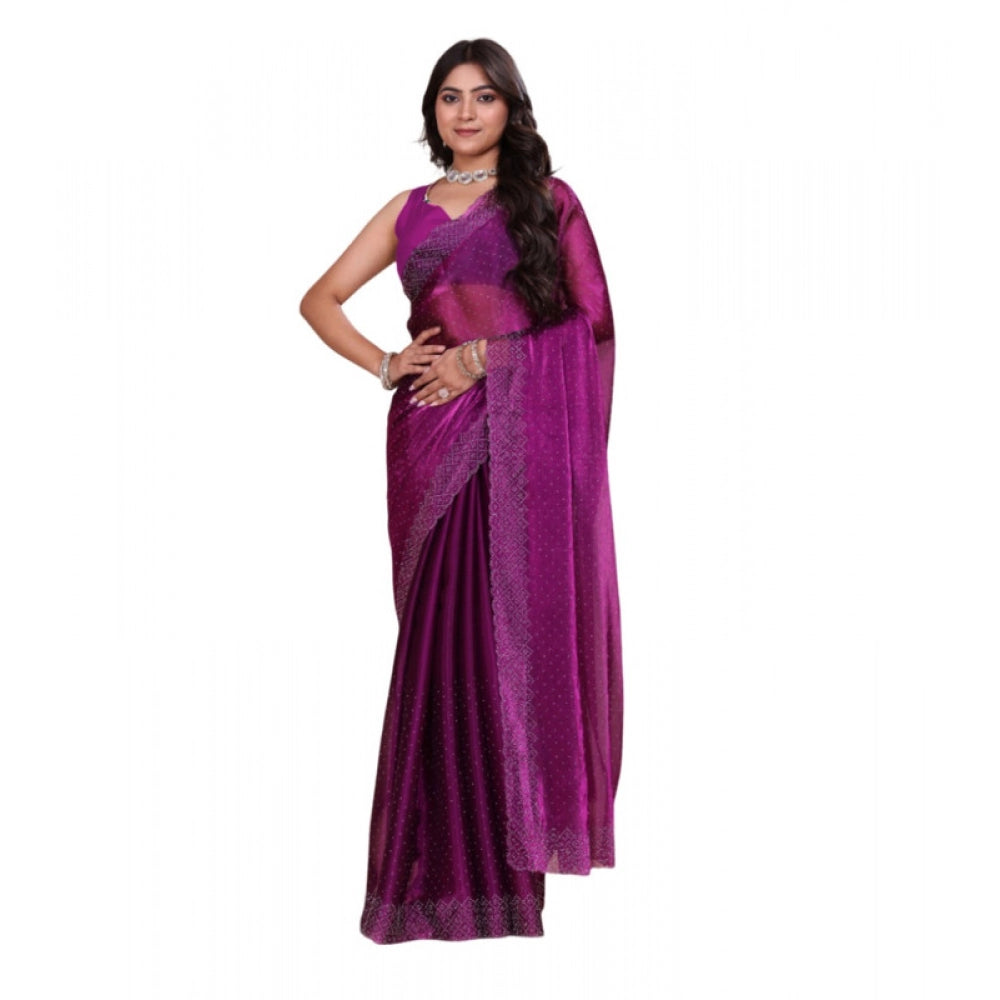 Women's Jimmy Choo Embellished Bollywood Saree With Unstitched Blouse 5.5mtr (purple) | Women Signature Collection