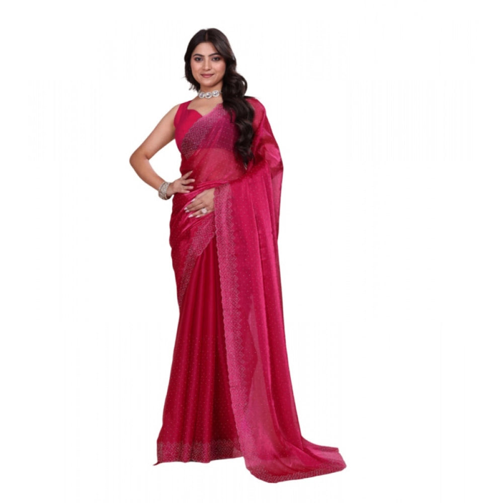 Women's Jimmy Choo Embellished Bollywood Saree With Unstitched Blouse 5.5mtr (red) | Women Signature Collection