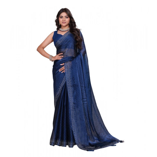 Women's Jimmy Choo Embellished Bollywood Saree With Unstitched Blouse 5.5mtr (blue) | Women Signature Collection