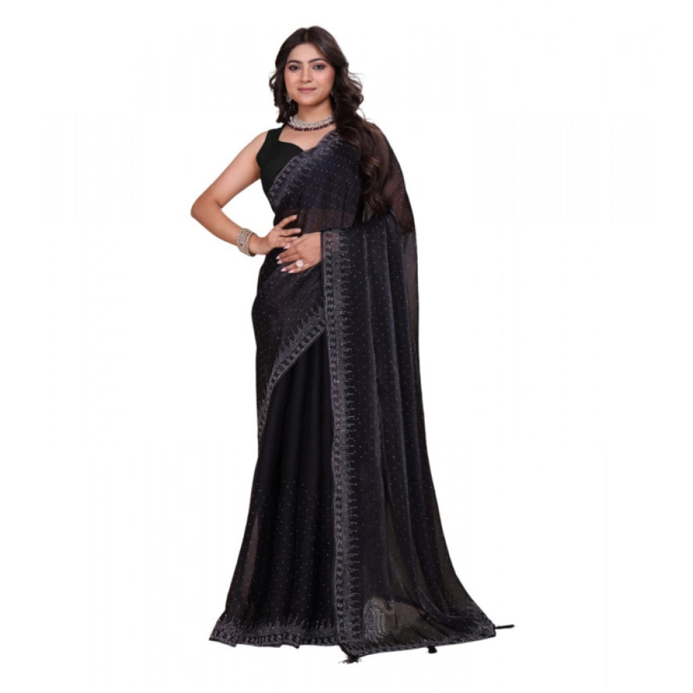 Women's Jimmy Choo Embellished Bollywood Saree With Unstitched Blouse 5.5mtr (black) | Women Signature Collection