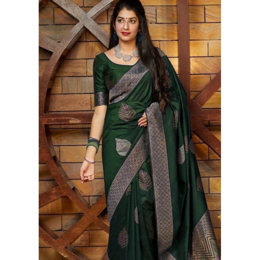 Women's Litchi Silk Printed Saree With Unstitched Blouse (green) | Women Signature Collection
