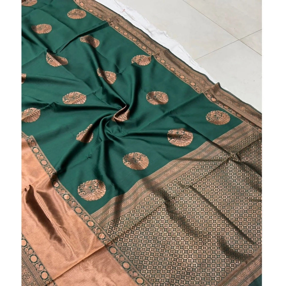 Women's Litchi Silk Printed Saree With Unstitched Blouse (green) | Women Signature Collection