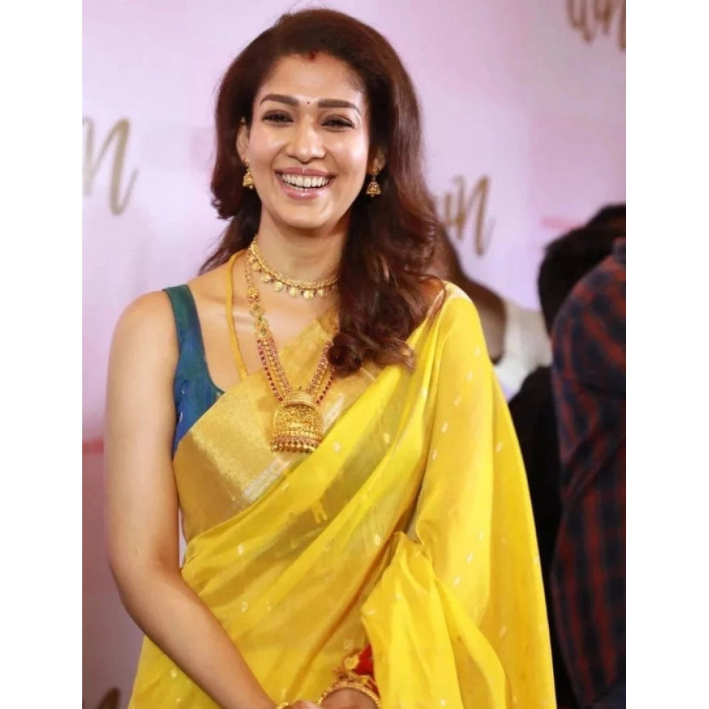 Women's Litchi Silk Printed Saree With Unstitched Blouse (yellow) | Women Signature Collection
