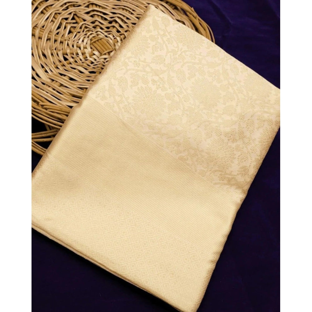 Women's Litchi Silk Printed Saree With Unstitched Blouse (gold) | Women Signature Collection