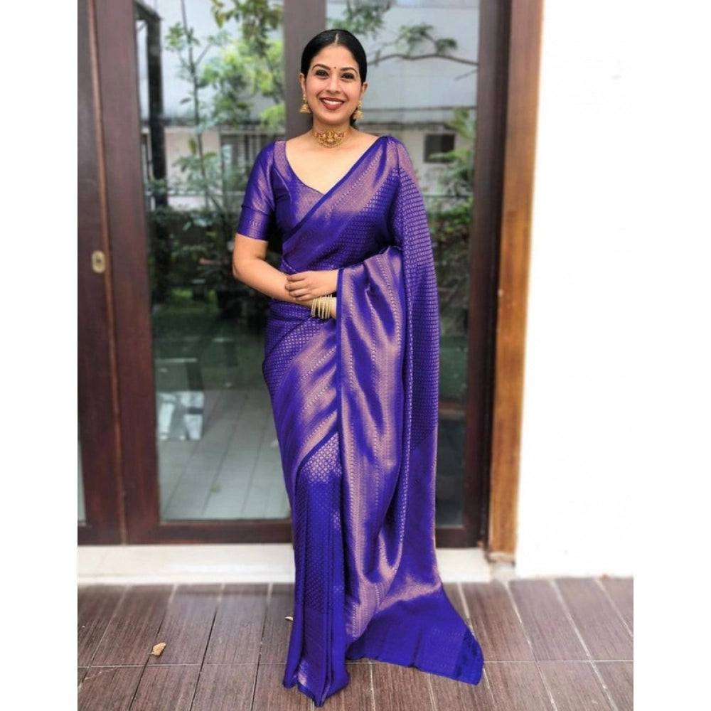 Women's Litchi Silk Printed Saree With Unstitched Blouse (purple) | Women Signature Collection
