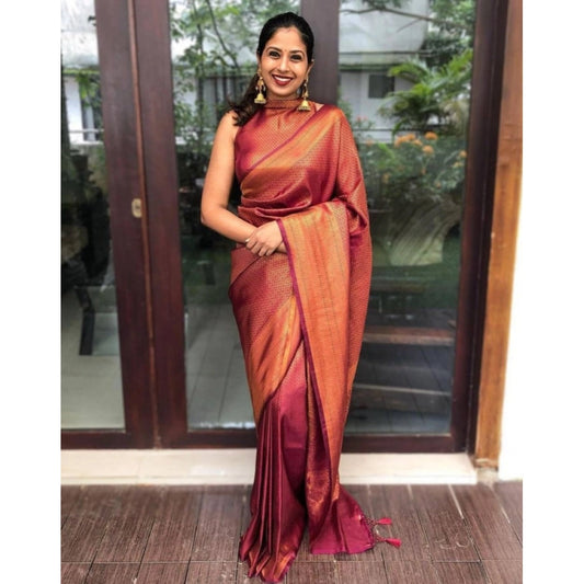 Women's Litchi Silk Printed Saree With Unstitched Blouse (red) | Women Signature Collection