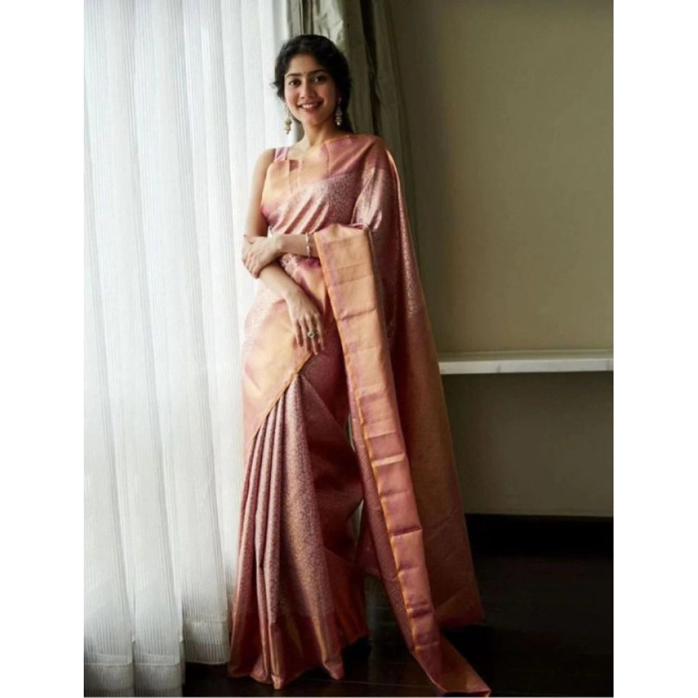 Women's Litchi Silk Printed Saree With Unstitched Blouse (light Pink) | Women Signature Collection