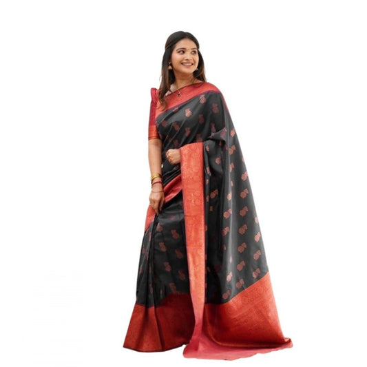 Women's Litchi Silk Printed Saree With Unstitched Blouse (grey) | Women Signature Collection