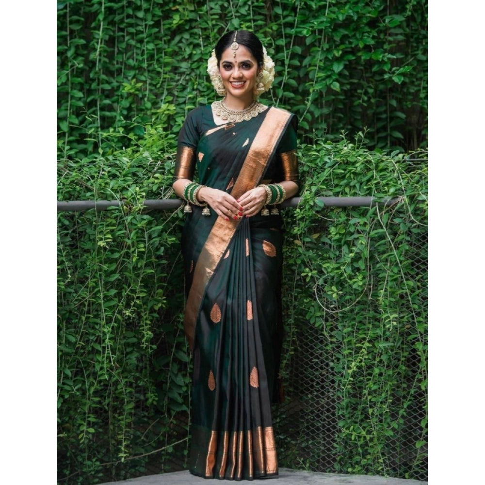 Women's Litchi Silk Printed Saree With Unstitched Blouse (green) | Women Signature Collection