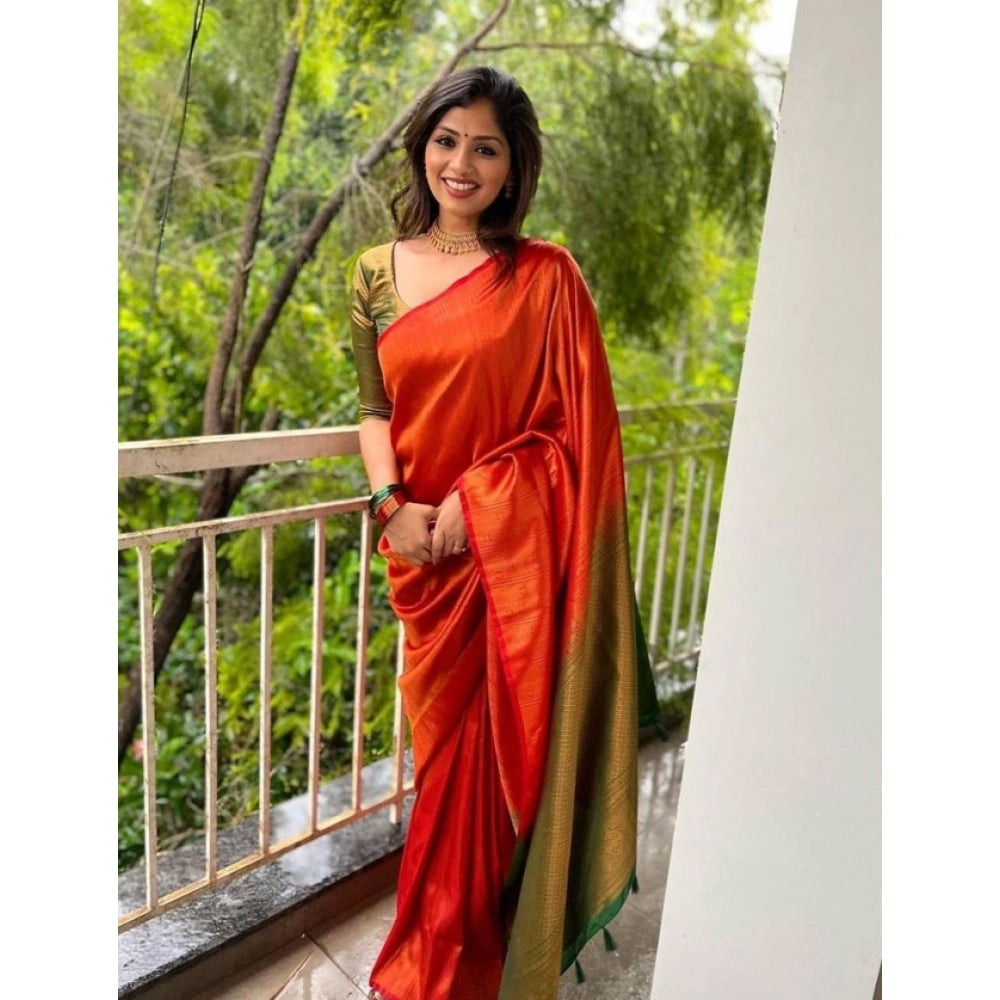 Women's Litchi Silk Printed Saree With Unstitched Blouse (red) | Women Signature Collection