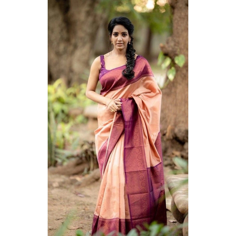 Women's Litchi Silk Printed Saree With Unstitched Blouse (beige) | Women Signature Collection