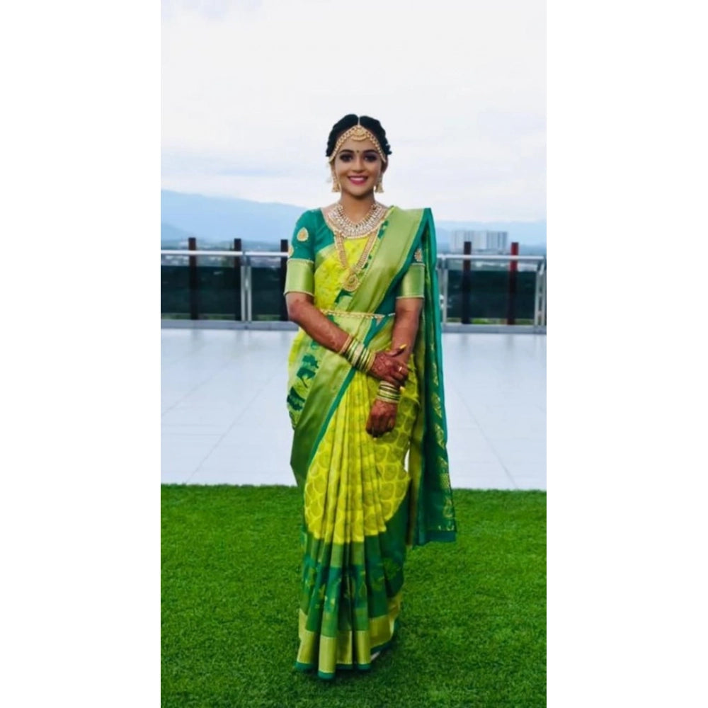 Women's Litchi Silk Printed Saree With Unstitched Blouse (light Green) | Women Signature Collection