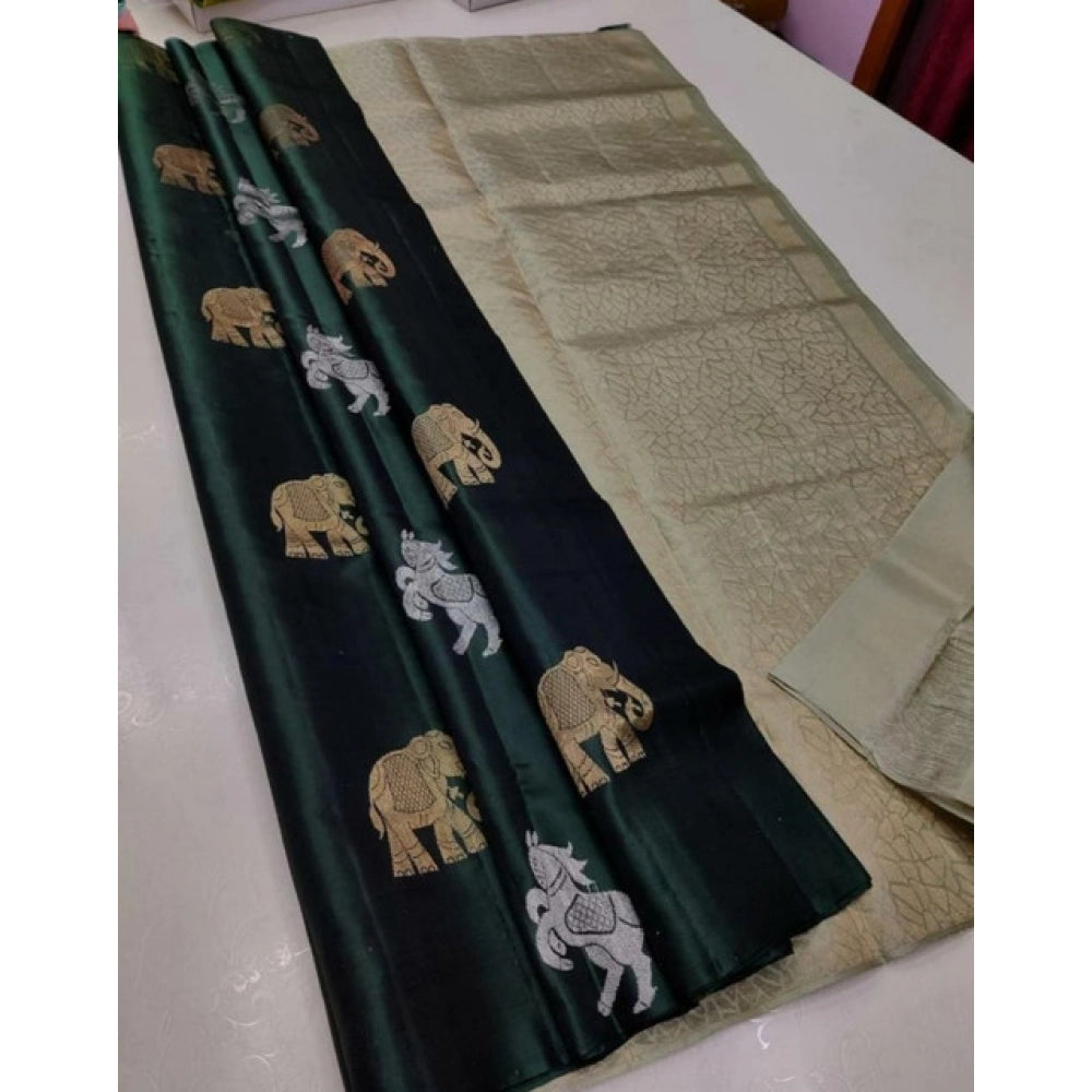Women's Litchi Silk Printed Saree With Unstitched Blouse (green) | Women Signature Collection
