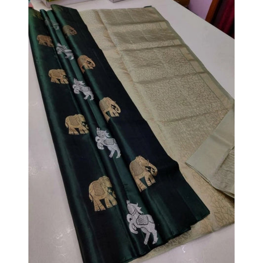 Women's Litchi Silk Printed Saree With Unstitched Blouse (green) | Women Signature Collection